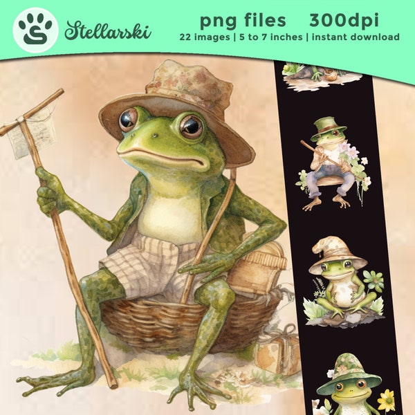 Cottagecore Frog Clipart Bundle, Vintage Toad Cliparts, Fairytale Frog PNG Digital Download For Junk Journal, Scrapbook, Full Commercial Use