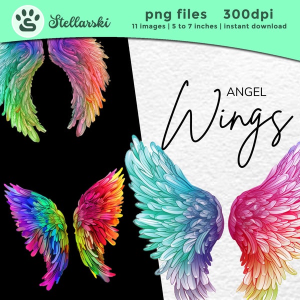 11 Angel Wings Watercolor Clipart PNGs, High Quality, Digital Download, Card Making, Clip Art, Digital Invitation, Angel wings, Fairy Wings