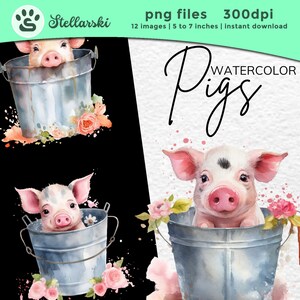 Cute Pig Farm Clipart - Sublimation PNG Cute Animals Downloads - PNG Transparent Sublimation Designs - Baby Pig PNG, Watercolor Pig Clipart