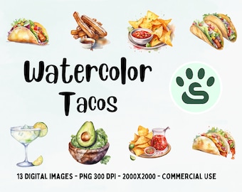 13 Mexikanisches Essen ClipArt, Mexikanische Tacos PNG, Mexikanisches Essen Bilder, Aquarell Mexikanische Gerichte Illustrationen, Tacos, Quesadillas, Guacamole