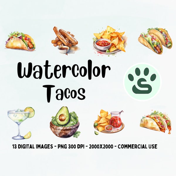 13 Mexican Food ClipArt, Mexican Tacos PNG, Mexican Food Images, Watercolor Mexican Dishes Illustrations, Tacos, Quesadillas, Guacamole