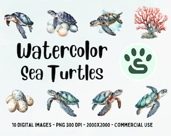 Sea Turtle Clipart | Watercolor Sea Turtle PNG | Sea Animals Art| Cute Sea Turtle Images | Ocean Animals Nursery Decor | Sea Turtle Wall Art