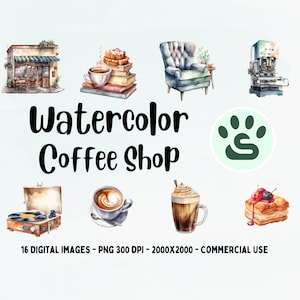 Coffee Shop Clipart | Watercolor Coffee Cup Clipart | Espresso Clipart | Storefront PNG | Coffee Mug PNG | Cafe Decor | Cute Bakery Images