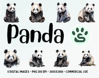 Watercolor Panda Clipart | Panda PNG | Cute Panda Clipart | Nursery Clipart | Panda Watercolor | Baby Panda Images | Commercial License