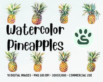 Acuarela Piña Clipart / Fruta tropical PNG / arte de la fruta / descarga instantánea PNG / Uso comercial / Ilustraciones de frutas imprimibles