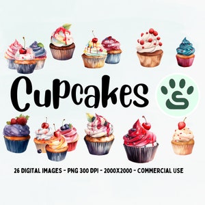Watercolor Cupcake PNG | Baking Clipart | Dessert Images | Sweet Treat Clipart | Food Clipart | Birthday Clipart | Colorful Cupcake Graphics