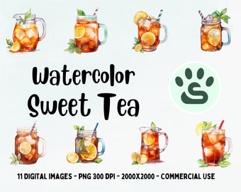 Iced Tea PNG - Summer Drinks Clipart - Drink Clipart Bundle - Watercolor Lemon Tea - Sothern Sweet Tea Print - Tea Lover decor