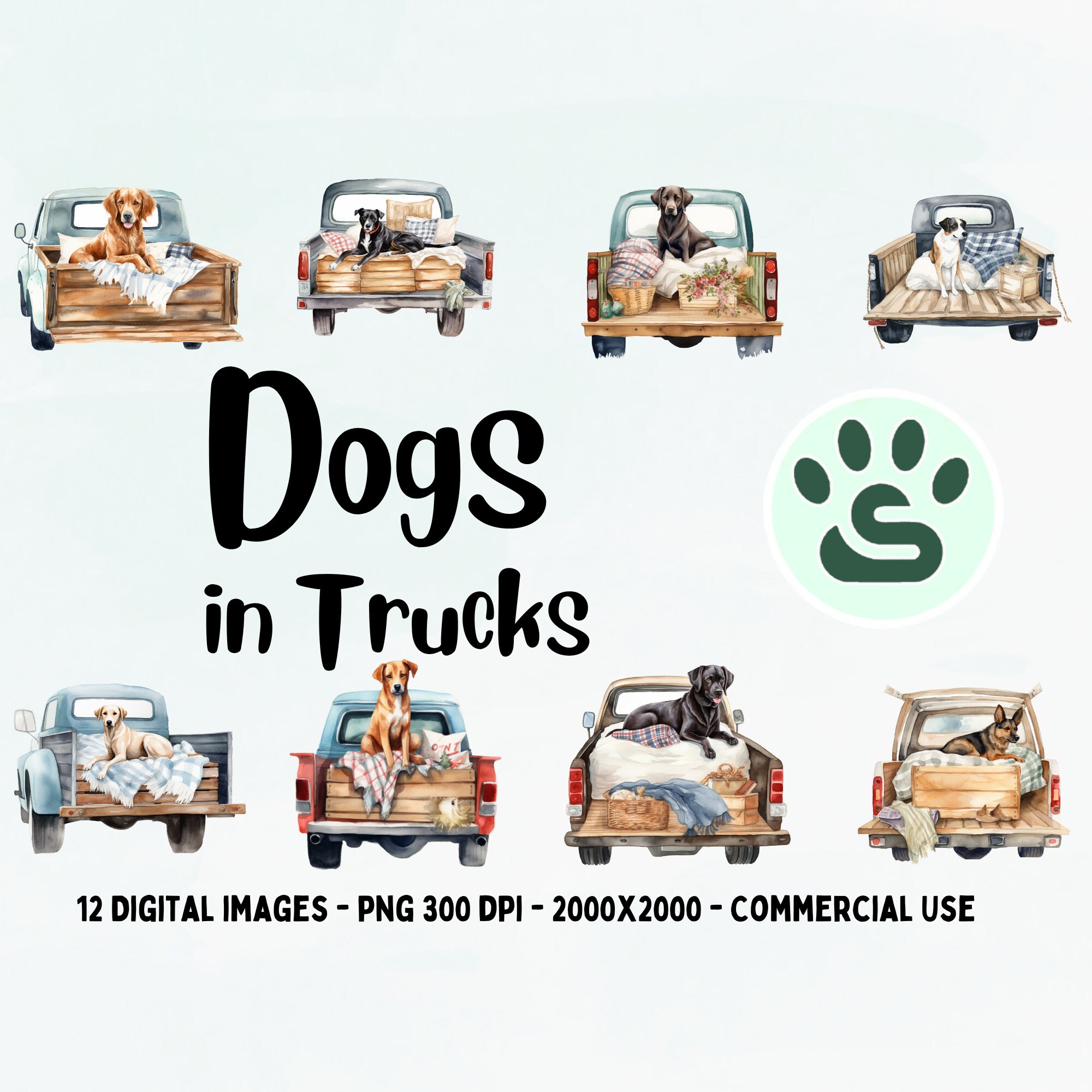 Dogs in Trucks PNG, Dogs in Cars Clipart, Vintage Farm Truck, Old Truck