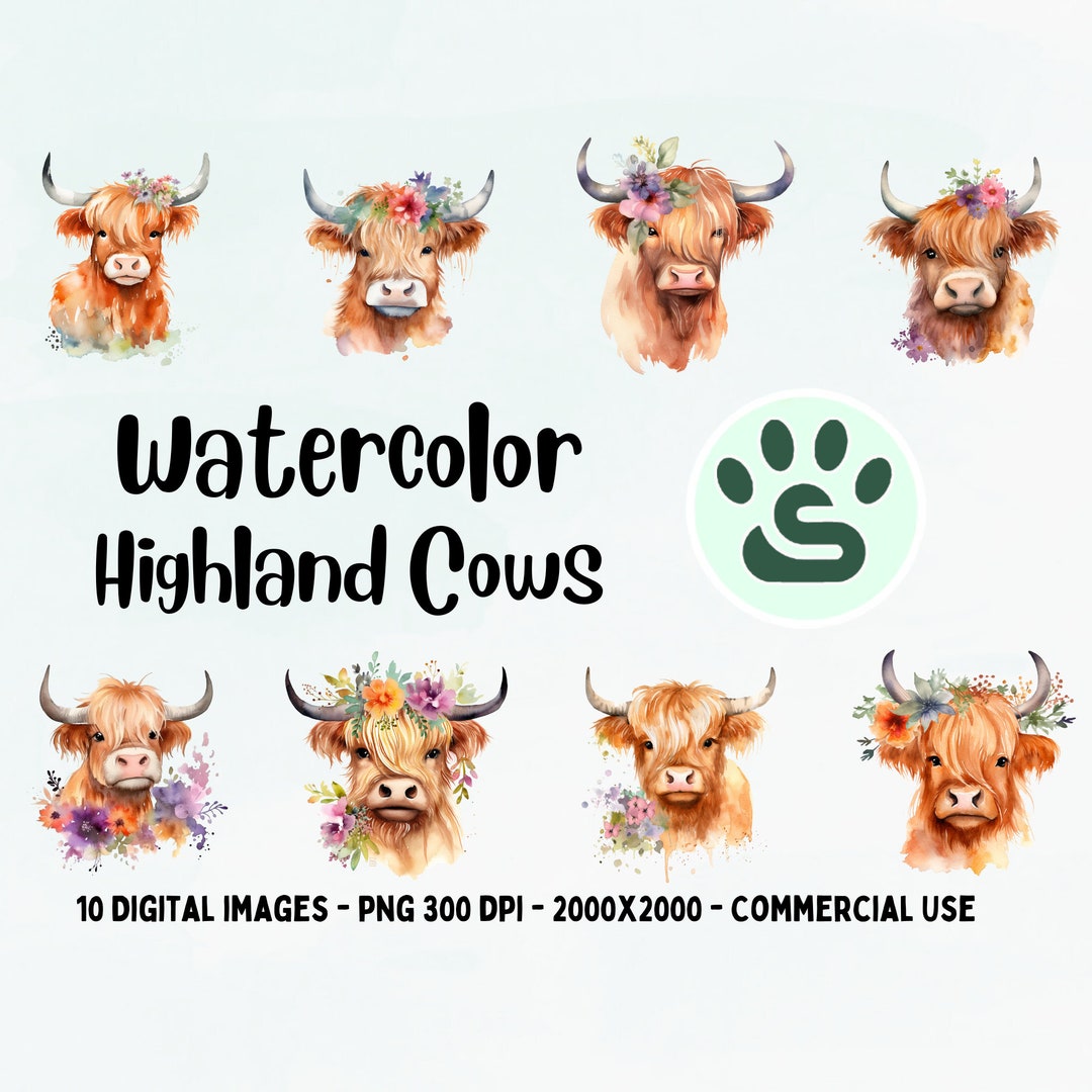 Highland Cow With Flowers PNG | Watercolor Highland Cow Clipart ...