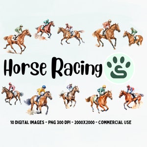 Aquarell Pferderennen Clipart | Pferderennen PNG | Jockey und Pferd PNG | Reiter Illustrationen | Sofortdownload | Digitaler Download