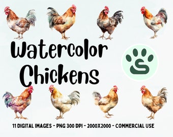 Cute Chicken PNG | Rooster Clipart | Cute Colorful Bird PNG | Watercolor Hens Clipart | Lovely Chicken SVG | Commercial Use | Nursery Art