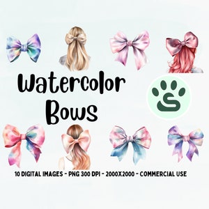 Hair Bow PNG | Colorful Bows | Watercolor Bow Clipart | Cute Pink Baby Shower Bows | Cute Silk Bows | Beautiful Ribbon | Full Commercial Use