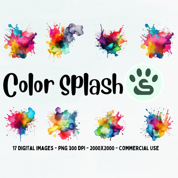 Farbspritzer PNG | Bunte Design Clipart | Niedliche Bunte Grafik PNG | Aquarell Bunte Bilder | Regenbogen Splatter Bundle