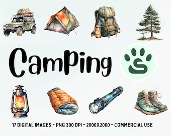 Camping PNG | Camper Clipart | Watercolor Tent PNG | Outdoors Clipart | Forest Images | Camp fire Art | Backpacking Hiking | Commercial Use