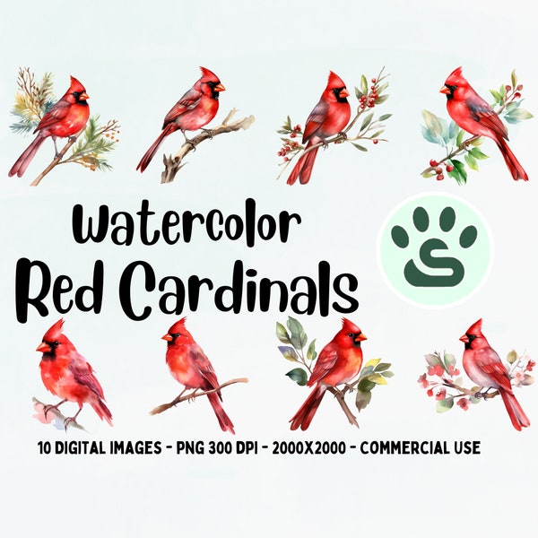 Red Cardinal PNG | Red Cardinal Bird | Cute Colorful Bird PNG | Watercolor Cardinals Clipart | Lovely Cardinal SVG | Full Commercial Use