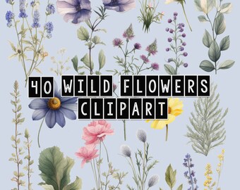 Watercolor Wild Flowers Clipart - pastel watercolor wild flower PNG - Wedding Clipart - Spring Clipart - Floral Clipart - instant download