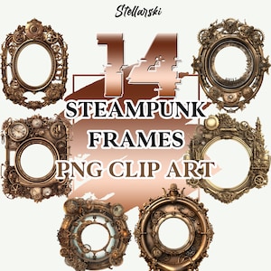 14 Steampunk Frames Clipart - gráficos de clip art vintage, arte vitoriana, antiguidade, download instantâneo, uso comercial, molduras de ouro e cobre