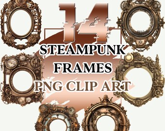14 Steampunk Frames Clipart - Vintage Clip Art Graphics, Victorian Art, Antique, Instant Download, Commercial Use, Gold and Copper Frames