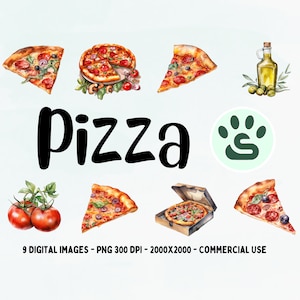 Watercolor Pizza Clipart | Fast Food PNG |  Cheese Pizza PNG | Food Clipart | Pepperoni Pizza | Delicious Pizza Clipart | Commercial License