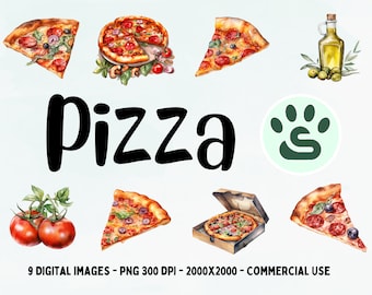 Watercolor Pizza Clipart | Fast Food PNG |  Cheese Pizza PNG | Food Clipart | Pepperoni Pizza | Delicious Pizza Clipart | Commercial License