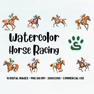 Pferderennen PNG | Pferderennen Clipart Set | Aquarell Pferd Sublimation Designs | Western Clipart | Tiere vom Bauernhof PNG | Jockey Clipart