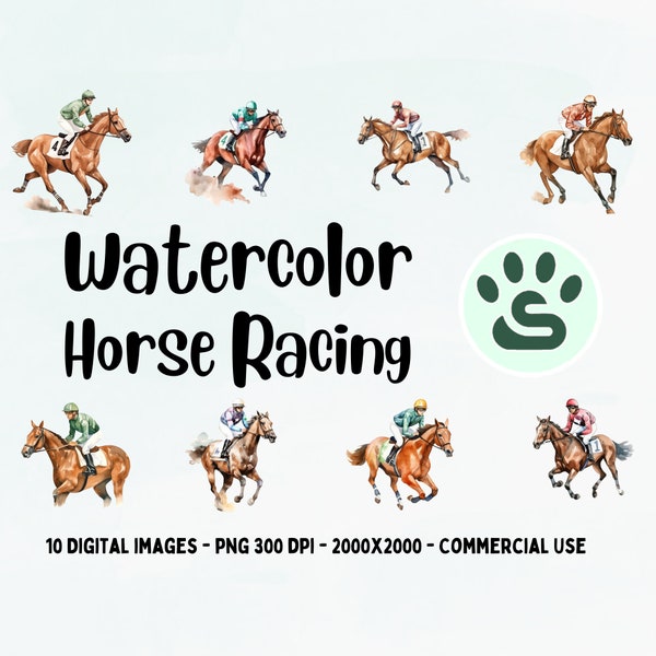 Horse Racing PNG | Horse Racing Clipart Set | Watercolor Horse Sublimation Designs | Western Clipart | Farm Animals PNG | Jockey Clipart