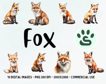 Clipart de raposa aquarela | Bebê Fofo Raposa PNG | Arte de parede para decoração de berçário | Animal Da Floresta PNG | Imagens de raposas vermelhas americanas | Licença comercial