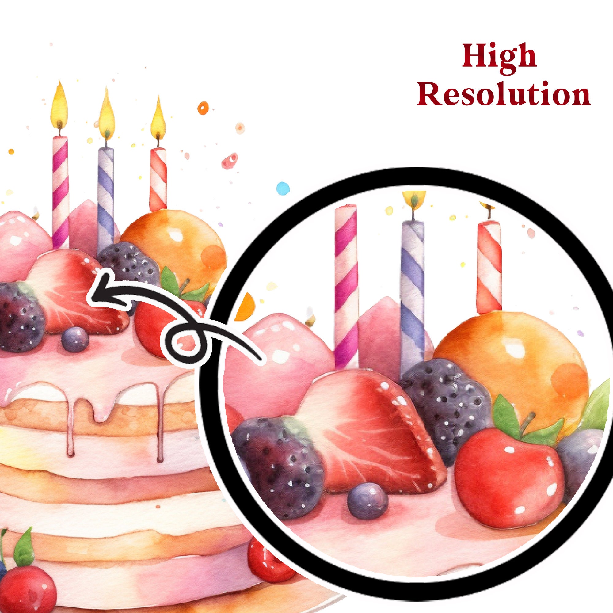 Watercolor Birthday Cake Clipart, Party Sweets PNG Collection, Nursery ...