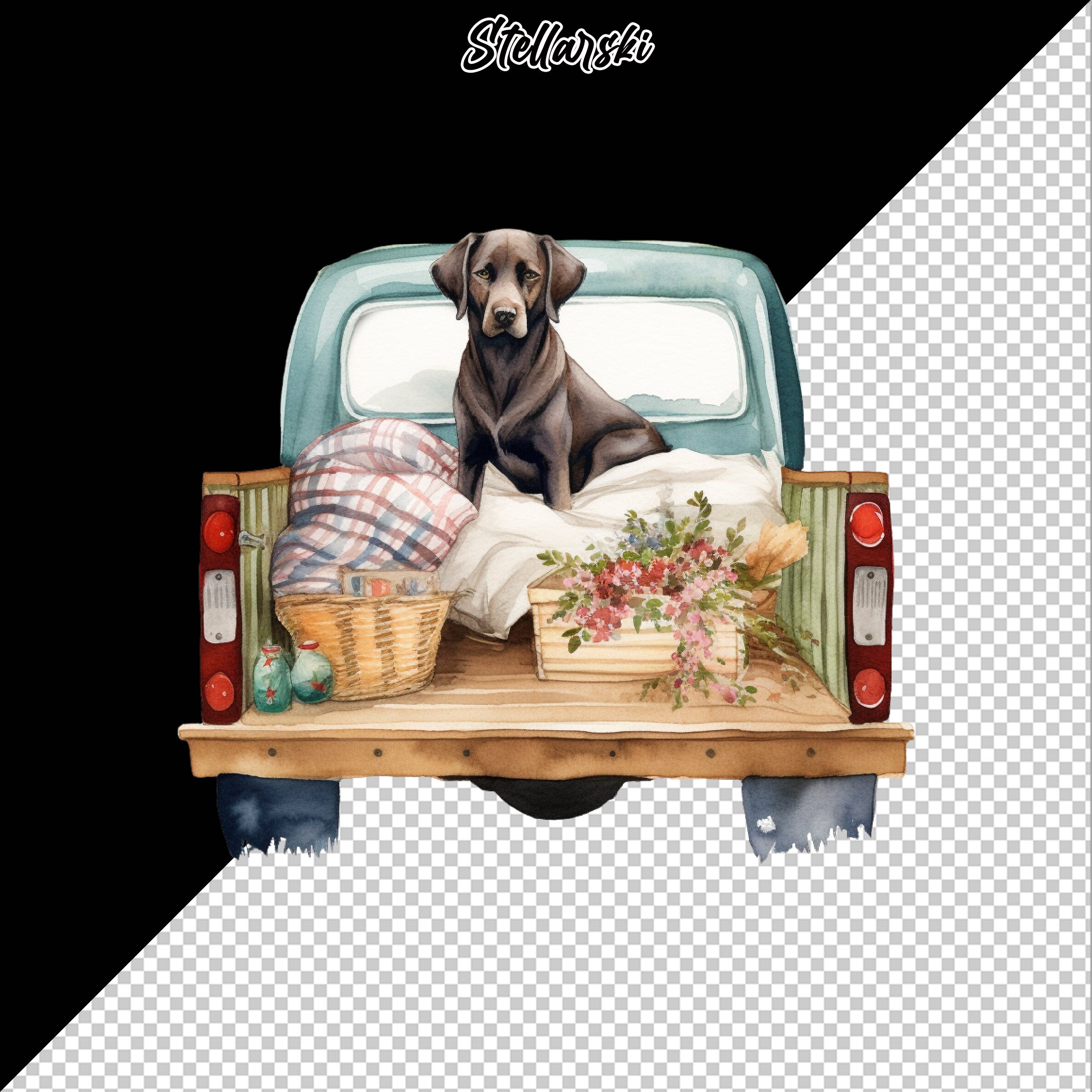 Dogs in Trucks PNG, Dogs in Cars Clipart, Vintage Farm Truck, Old Truck
