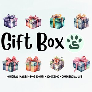 Watercolor Gift Boxes PNG | Presents Clipart | Birthday Gift PNG | Watercolor Ribbons and Bows Clipart | Floral Gifts | Full Commercial Use