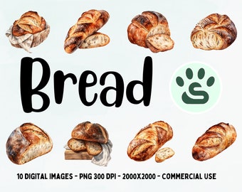 Watercolor Bread Clipart | Bakery Clipart | Bread Basket | French Baguette PNG | Food Clipart | Rolls Images | Commercial Use | Baking png