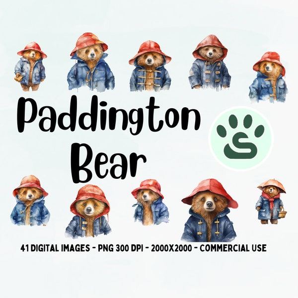 Watercolor Paddington Bear Clipart | Watercolor Paddington Bear | London Bear | Cute Forest Animals | Baby Bear PNG | Baby Animals Print