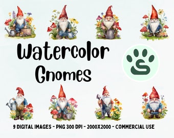 Garden Gnome PNG / Gnome Clipart Set / Watercolor Gnomes / Spring Clipart / Forest Gnome PNG / Clipart Bundle / Fantasy Flower Garden Images