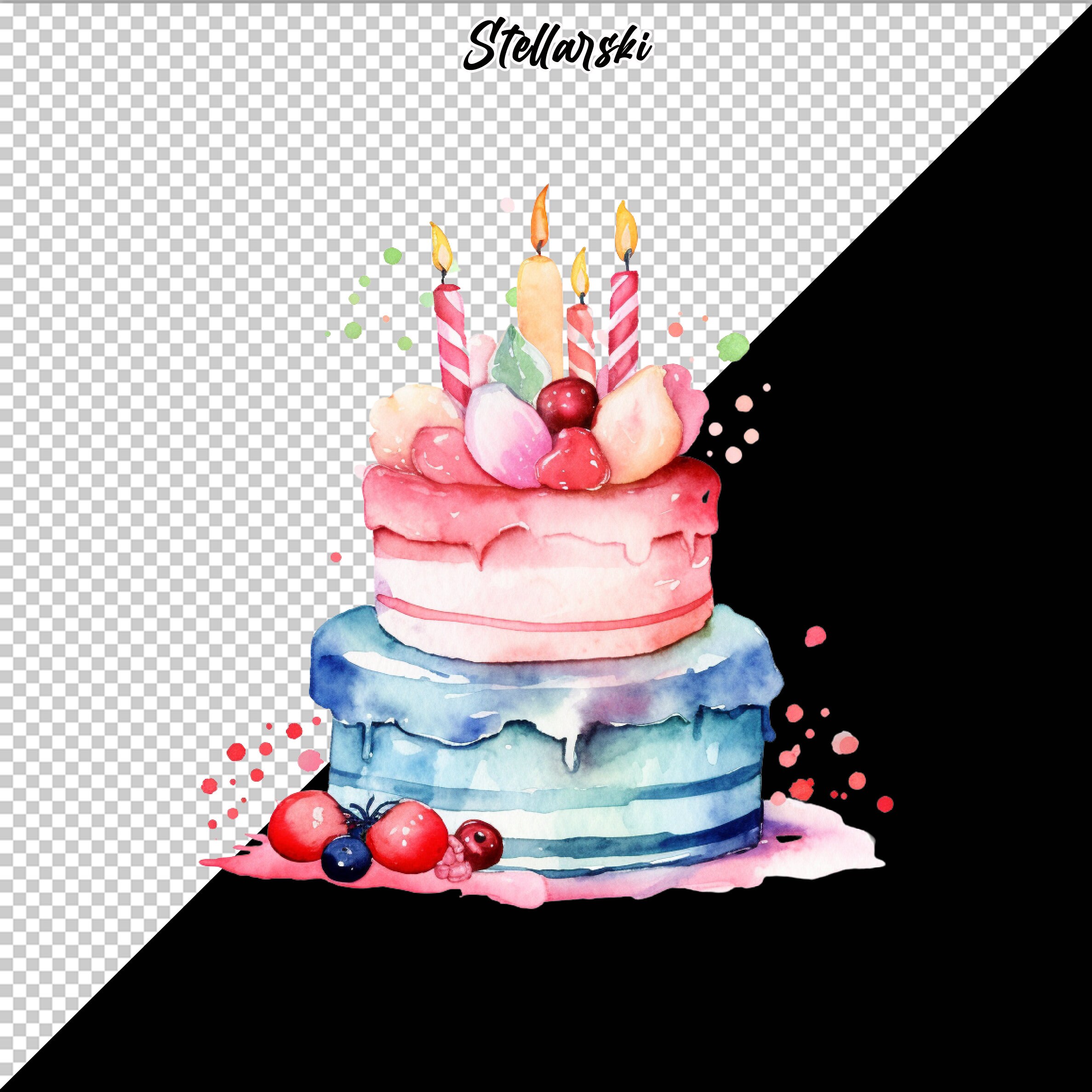 Watercolor Birthday Cake Clipart, Party Sweets PNG Collection, Nursery ...