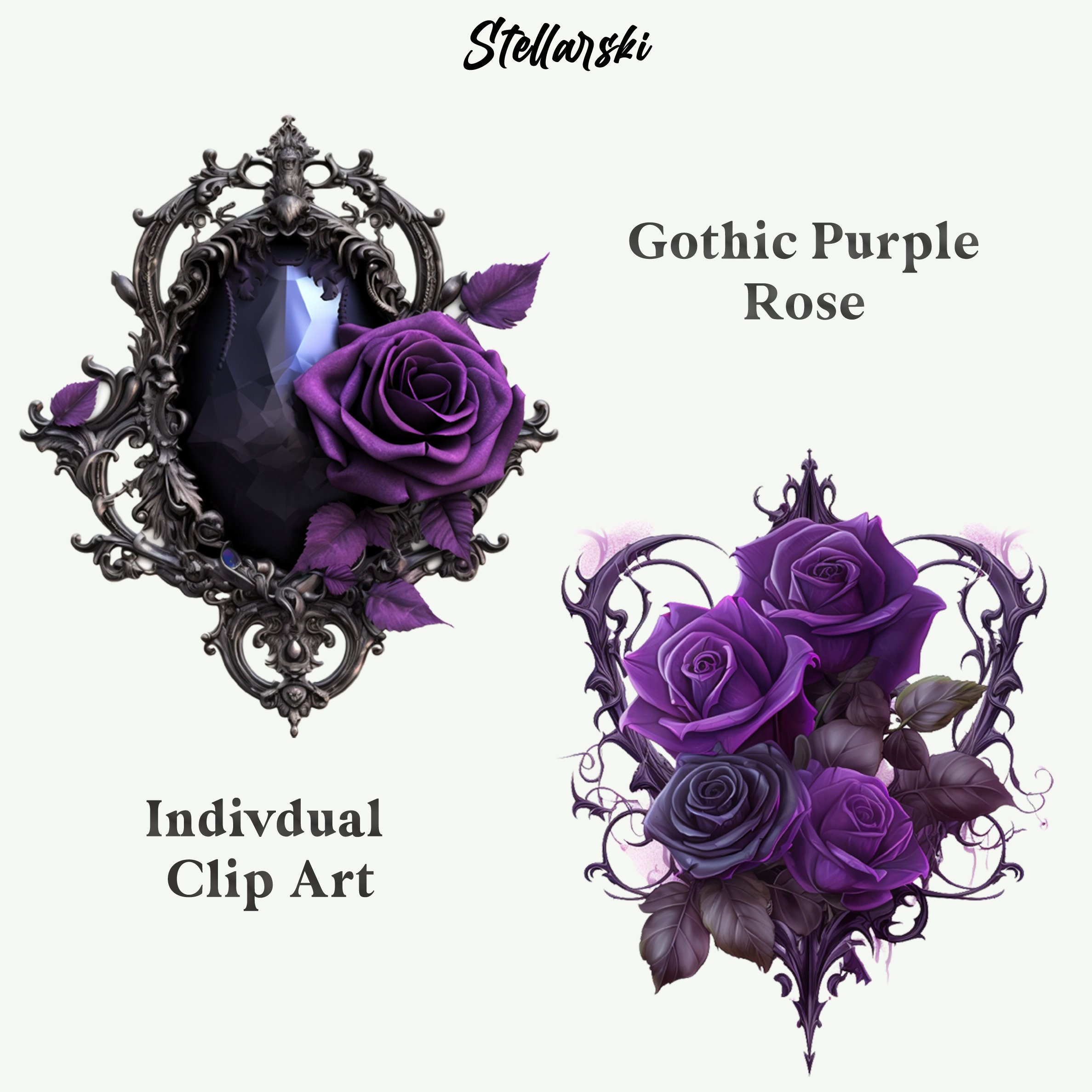 13 Gothic Purple Rose Clipart Pack | PNG | Fantasy Clipart | Floral ...