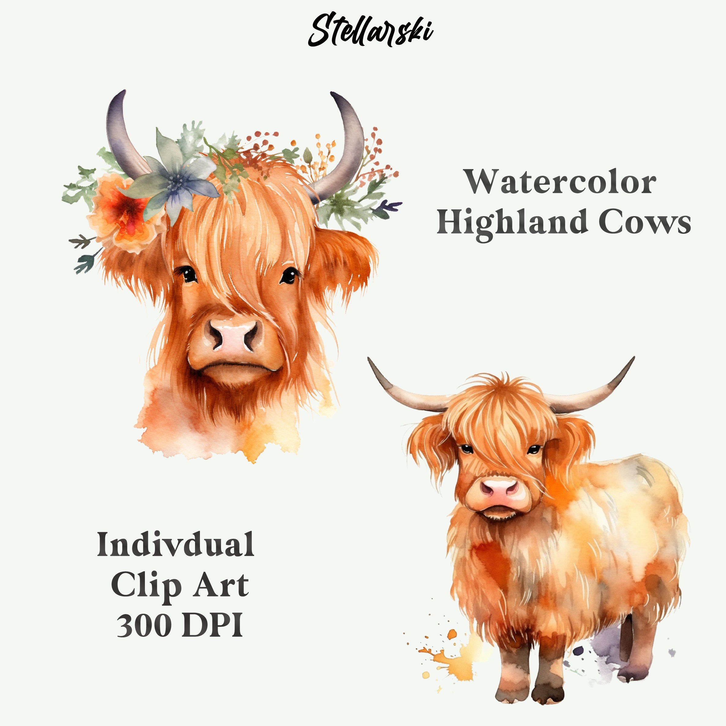 Highland Cow With Flowers PNG Watercolor Highland Cow Clipart Nursery ...