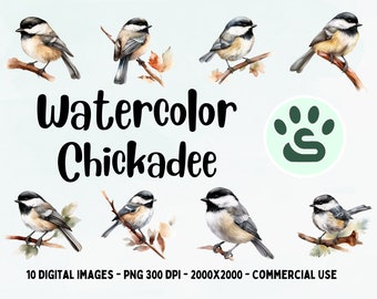 Chickadee PNG | Chickadee Clipart Set | Watercolor Chickadee | Birds Clipart | Bird Animals PNG | Clipart Bundle | Junk Journal