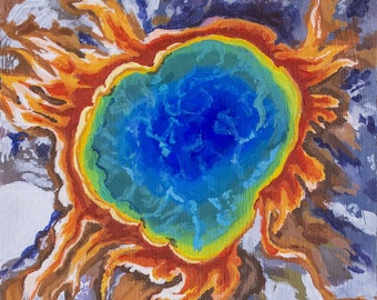 Grand Prismatic Springs Yellowstone National Park Painting Glicee Print, Wall Hanging, Art Decor