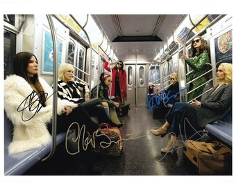 Ocean's 8 Sandra Bullock Cate Blanchet Anne Hathaway Helena Bonham Carter Hand Signed Autograph Photo 12x8 COA