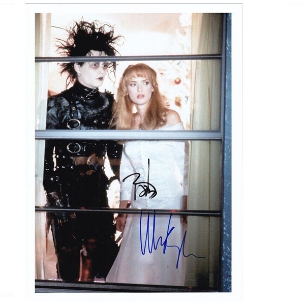 Johnny Depp Winona Ryder Edward Scissorhands mano firmada autógrafo foto COA