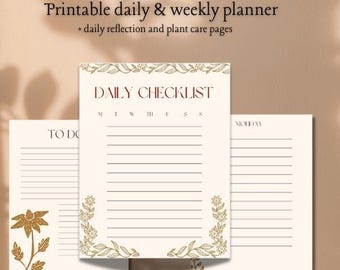 Afdrukbare dag- en weekplanner | dagelijkse reflecties | takenlijsten | Organisator plantenverzorging