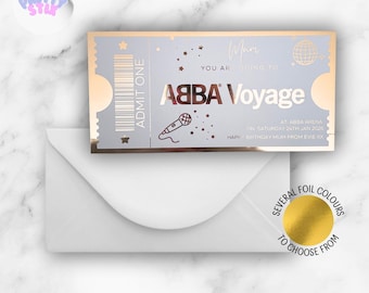 Personalised ABBA Voyage Foil Ticket – Custom Gift, Trip Reveal