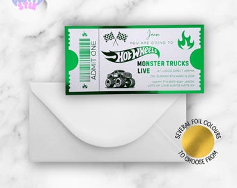Personalised Hot Wheels Monster Trucks LIVE Foil Ticket - Golden Ticket - Gift Reveal Surprise