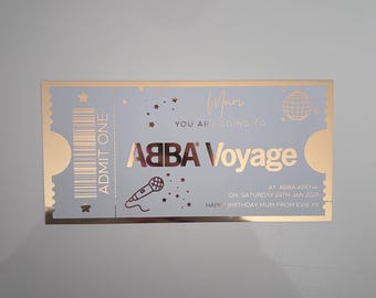 Personalised Foil Ticket for ABBA Voyage London - Custom Trip Reveal Gift