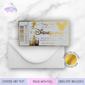 Personalised Disneyland Foil Ticket – Magical Disney Trip Announcement, Custom Gift, Vacation Reveal for Kids or Couples image 2