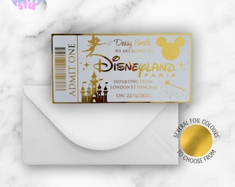 Personalised Disney Foil Ticket – Magical Disney Trip Announcement, Custom Gift, Vacation Reveal for Kids or Couples