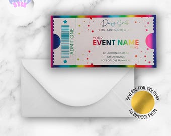 Personalised Foil Gift Ticket – Concert, Event, Show Surprise Reveal