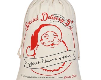 Personalised Christmas Santa Sack: Large Drawstring Gift Bag, Custom Name