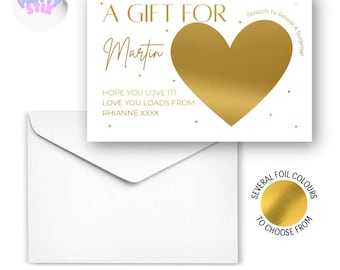 Personalized Foil Heart Scratch to Reveal Gift Card
