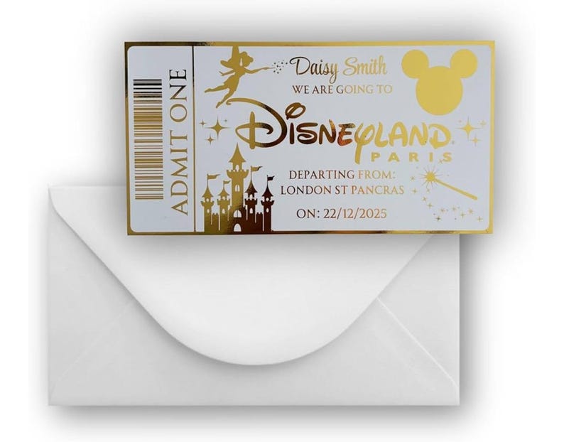 Personalised Disneyland Foil Ticket – Magical Disney Trip Announcement, Custom Gift, Vacation Reveal for Kids or Couples image 6
